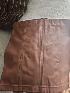 Tinseltown Brown Faux Leather Pencil Skirt